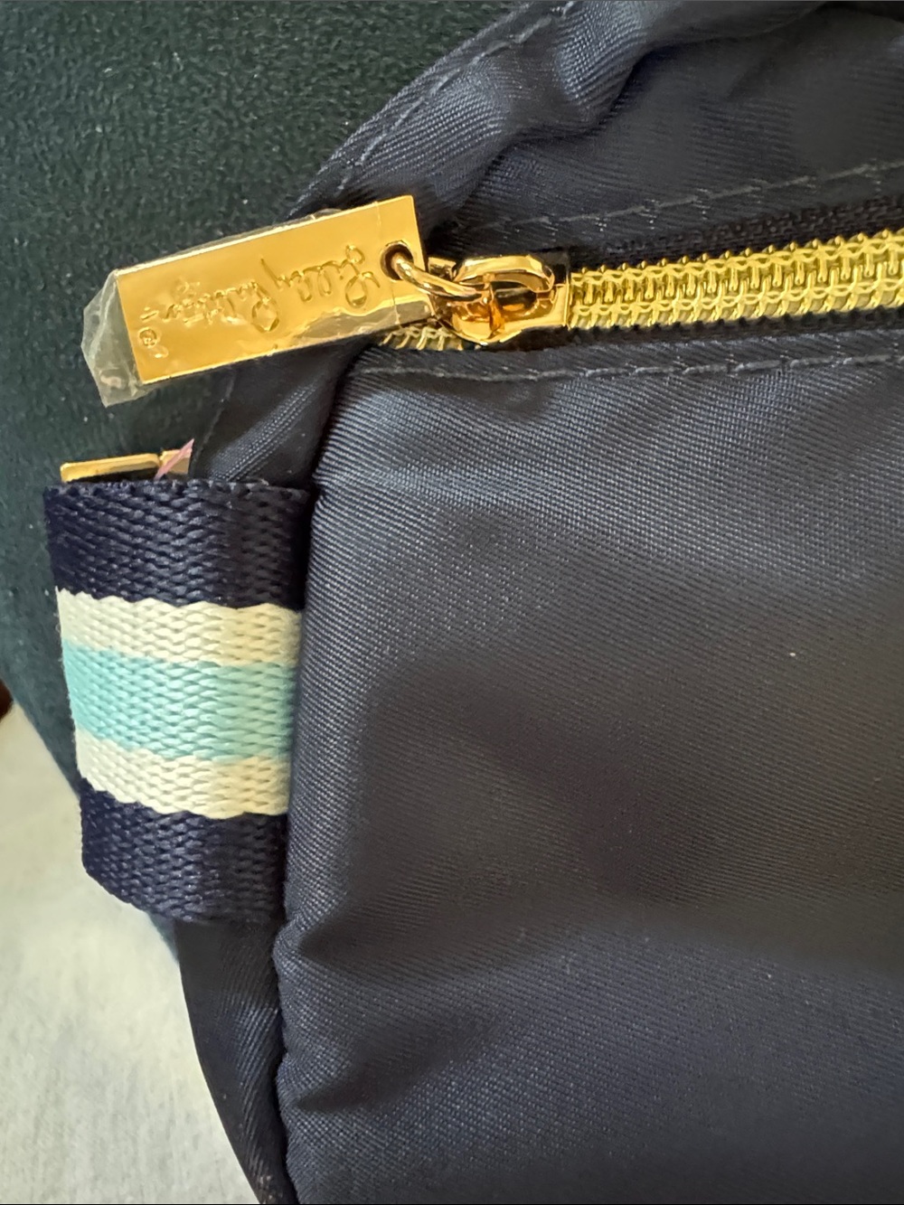 Lilly Pulitzer Navy Crossbody with Blue-White Striped Strap and Gold Medallion - Picture 2 of 7